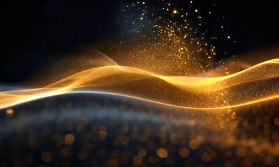 Wall Mural - A mesmerizing wave of golden particles against a dark backdrop, evoking a sense of wonder.