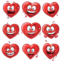 set of red happy smile hearts transparent background,generative ai