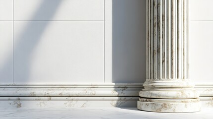 Poster - Elegant Marble Column with White Wall and Subtle Shadows