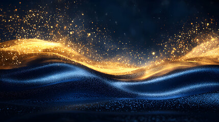 Poster - Dark blue background with gold glittering particles for textures and backgrounds