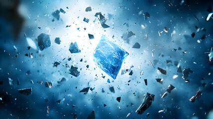 Poster - broken glass window with shattered pieces and cracks visible in the frame and surrounding area