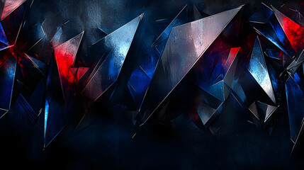 Poster - Abstract design featuring red and blue shapes on a solid black background with modern graphic elements