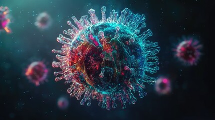 Poster - Colorful Digital Illustration of a Virus Model in 3D Design