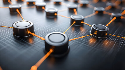 Poster - Close up of an electronic circuit board featuring various knobs and components for control and adjustment