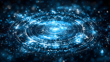 Poster - Abstract blue background featuring circular shapes and stars in a seamless pattern design for creative projects