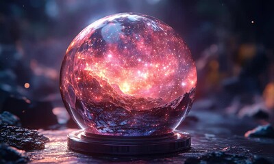 Wall Mural - A mystical glass orb containing a vibrant galaxy, evoking wonder and imagination.