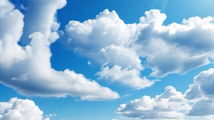 Poster - Blue Sky with Fluffy Clouds: A vibrant blue sky dotted with fluffy, cumulus clouds, creating a serene and picturesque scene. Perfect for backgrounds, travel, or weather-related projects. 