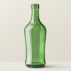 Poster - Empty green glass bottle on white background.