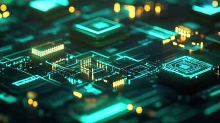Poster - Glowing Circuit Board, Tech, Closeup, Abstract Background, Digital