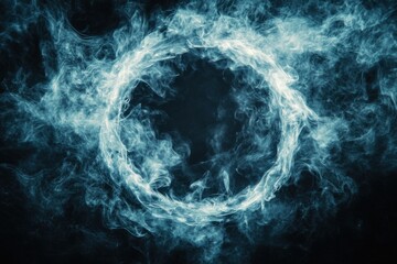 Poster - Mystical Swirling Smoke Ring Frame with text copy space in the middle on a black backdrop. Background of Mystical Foggy Halloween. Generative Ai