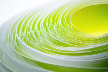 Poster - Spiraling layers of vibrant green and white showcase modern design in a minimalistic setting. Generative AI
