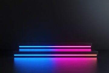 Poster - Neon lights create a vibrant contrast against a dark background in an artistic display of color and creativity. Generative AI