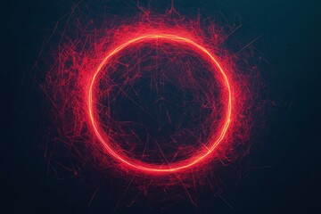Poster - Vibrant red circle pulsating with energy against a deep blue backdrop at dusk. Generative AI