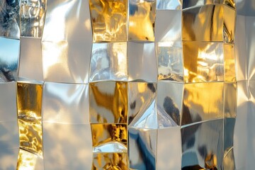 Poster - Reflective patterns and warm hues create an artistic composition in a modern architectural setting during sunset. Generative AI