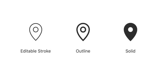 Poster - Location icon set, Map pin place marker. location pin icon pointer symbol, Navigation sign. EDITABLE STROKE ICON. outline and filled web icons vector sign	