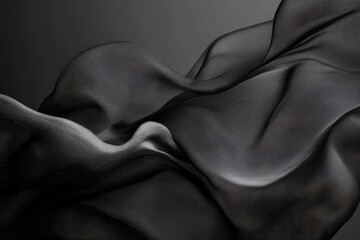 Poster - Intricate patterns of flowing black fabric create a mysterious atmosphere in a modern artistic display. Generative AI