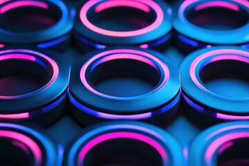 Poster - Colorful glowing rings create an enchanting pattern in a futuristic setting with vibrant and captivating lights. Generative AI