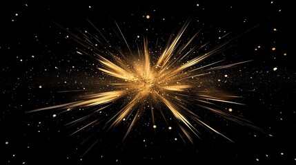 Wall Mural - Metallic golden beams radiating outward on a black backdrop, surrounded by golden dust, exuding luxury and sophistication.