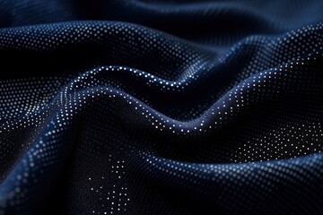 Poster - Elegant navy fabric with shimmering dots displayed in close-up showcasing texture and intricate design at twilight hours. Generative AI