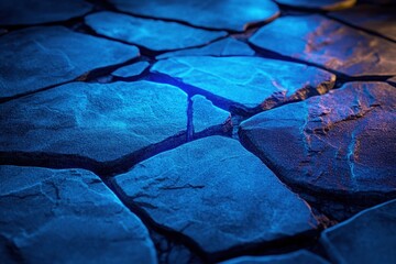 Poster - Blue-tinged stone pathway illuminated in soft light during an enchanting twilight moment. Generative AI