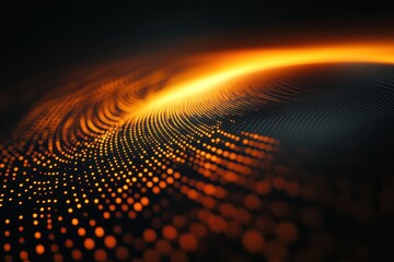 Poster - Vibrant orange waves ripple through a dark digital landscape under a mesmerizing glow. Generative AI