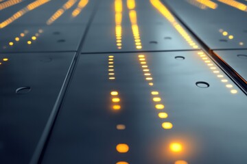 Poster - Illuminated patterns of light glide across the sleek, reflective surface during a vibrant nighttime display in the city. Generative AI
