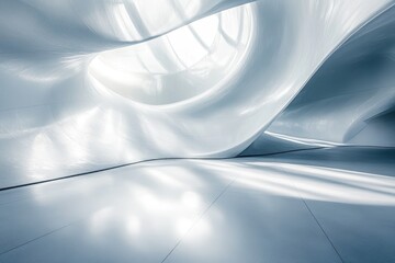 Poster - Ethereal waves of light and fabric intertwining in a serene, modern space during early morning hours. Generative AI