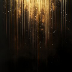 Wall Mural - Golden vertical lines of light falling against a black background, minimalist and stylish with glowing elements.