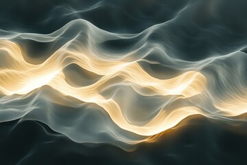 Poster - Flowing waves of golden light intertwine with misty shadows in a mesmerizing dance of colors and patterns. Generative AI