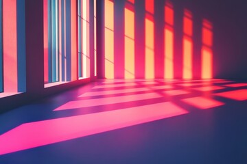 Poster - Vibrant interplay of light and shadow in an artistic indoor space during sunset. Generative AI