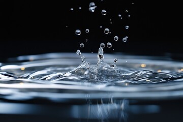 Poster - Ripples of joy as water droplets create enchanting patterns in a serene environment illuminated by soft light. Generative AI
