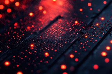Poster - Intricate patterns of glowing red lights on a dark surface create a mesmerizing visual experience at night. Generative AI