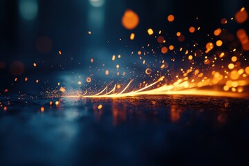 Poster - Dancing sparks illuminate the dark in a mesmerizing display of warmth and light during an evening forge event. Generative AI