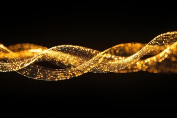 Poster - Ethereal golden waves of light dance gracefully against a dark backdrop, creating a mesmerizing visual experience. Generative AI