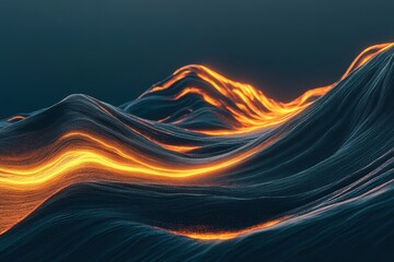 Poster - Flowing waves of luminous energy dance across a dark terrain, creating a stunning visual symphony of light and texture. Generative AI