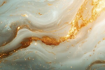 Poster - Swirls of gold and cream dance gracefully across a canvas of serene beauty in an artistic display of abstract elegance. Generative AI