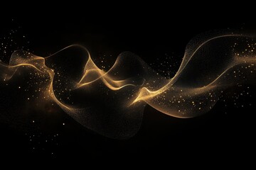 Poster - Golden wisps of light create an ethereal dance against a dark backdrop filled with shimmering sparkles. Generative AI