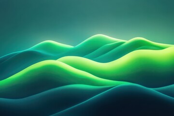 Poster - Surreal emerald waves rolling gently in an ethereal landscape illuminated by soft light during dusk hours. Generative AI