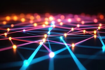 Poster - Vibrant network of glowing lights creates an enchanting visual display during a late-night digital art installation. Generative AI