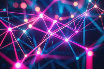 Poster - Vibrant abstract connections illuminated by colorful lights in a dark space at night. Generative AI