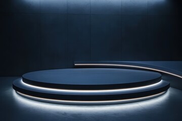 Poster - Minimalist stage design with soft lighting perfect for modern presentations and artistic showcases at night events. Generative AI