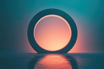 Poster - Illuminated circular structure creates a mesmerizing atmosphere in a dimly lit environment at dusk. Generative AI