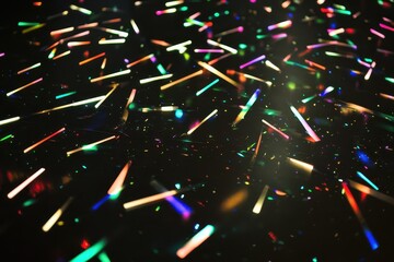 Poster - Colorful light reflections dance across a dark surface creating a captivating visual spectacle in a vibrant atmosphere. Generative AI
