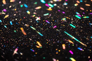 Poster - Vibrant reflections dance across a dark surface illuminated by colorful sparkles and shimmering light. Generative AI