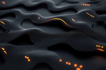 Poster - Visions of fluidity and light dance across a dark surface in a captivating display of modern digital artistry. Generative AI