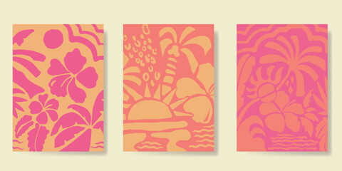 Wall Mural - abstract summer background poster vector. minimal hand drawn wallpaper design with coconut tree, sun