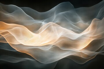 Poster - Soft wisps of ethereal light dance gracefully across a dark backdrop, creating a sense of movement and tranquility in the air. Generative AI