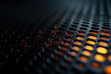 Poster - Captivating interplay of light and texture on a mesh surface in a dimly lit setting showcasing artistic design. Generative AI