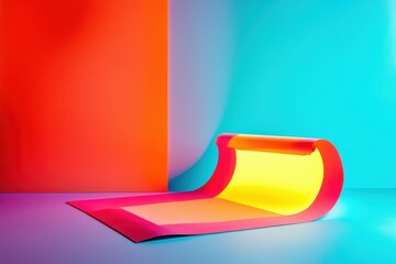 Poster - Creative paper waves in vibrant colors showcase a minimalist design in an artistic studio setting. Generative AI