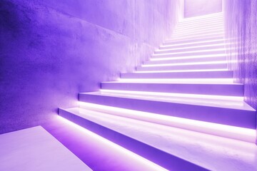 Poster - Illuminated stairs beckon towards a bright, enchanting destination filled with a calm, ethereal glow in a modern architectural space. Generative AI